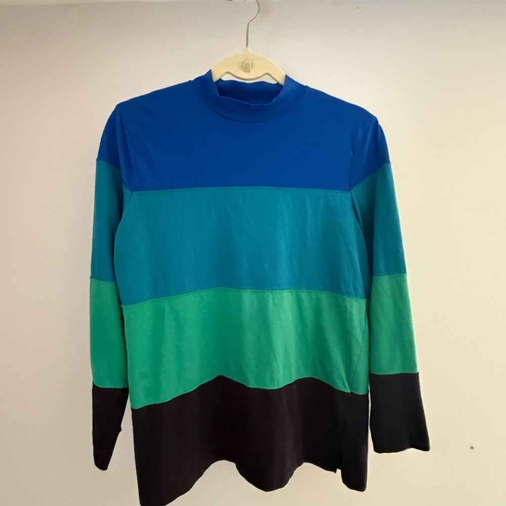 Josephine Chaus Petite Blue and Green Striped Long Sleeve Tee